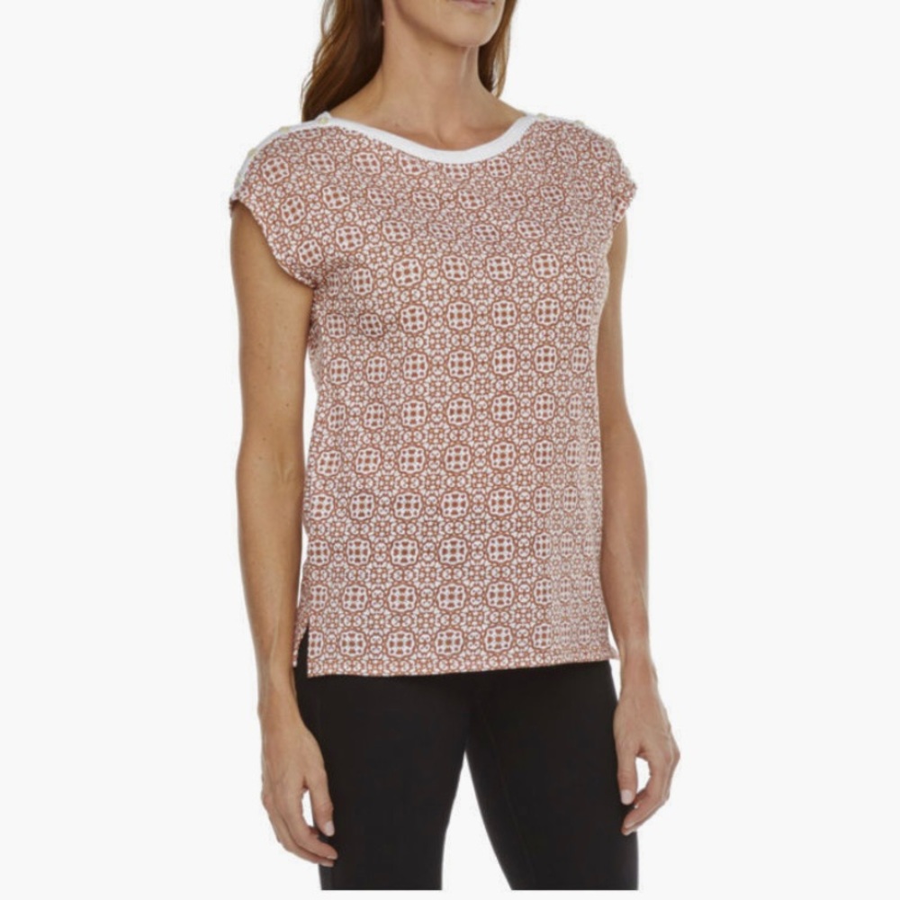 NEW Liz Claiborne Patterned Boat Neck Casual Top size small